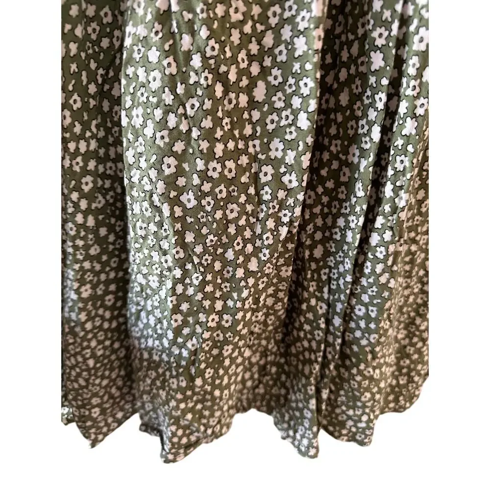 SHEIN Green White Floral Strapless Summer Dress Women Sz S